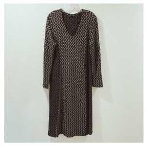 TIANELLO "Abrion" Honeycomb Texture Jersey Fit & Flare Midi Dress, Black - XL